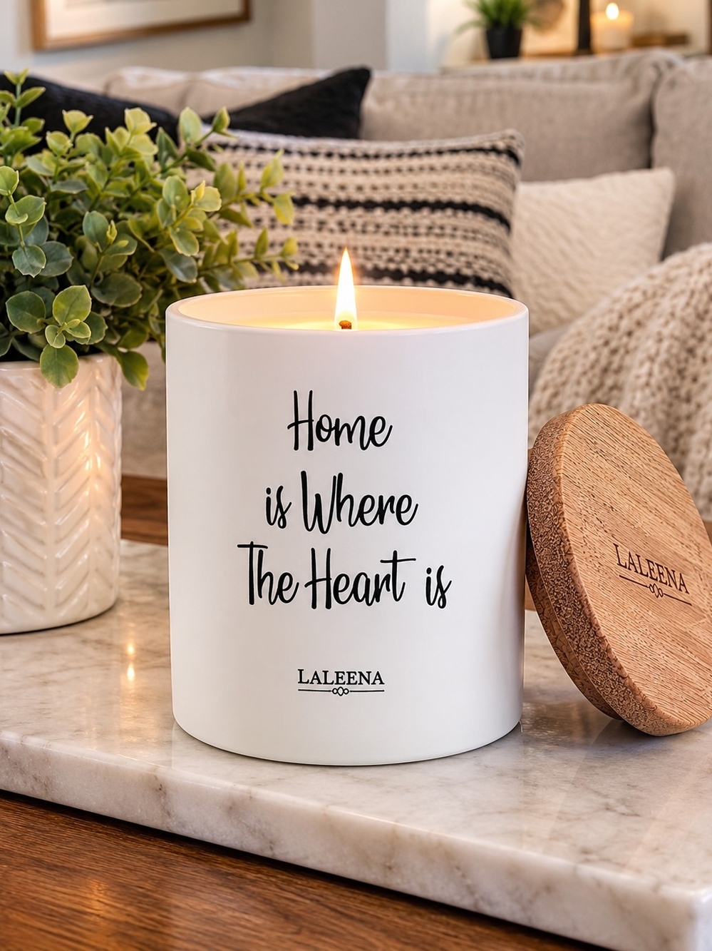 NIB White "Home is Where The Heart Is" Scented Candle - Ocean Breeze